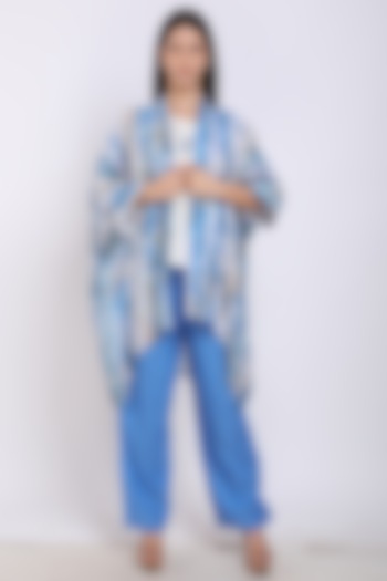 Aqua Printed Asymmetrical Kaftan by Linen Bloom at Pernia's Pop Up Shop