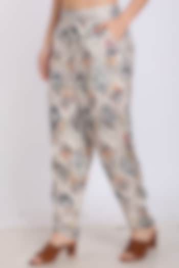 Beige Digital Printed Pants by Linen Bloom