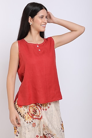 Rust Pure Linen Top by Linen Bloom