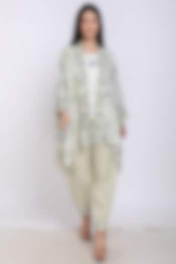 Sage Green Printed Asymmetrical Kaftan by Linen Bloom at Pernia's Pop Up Shop