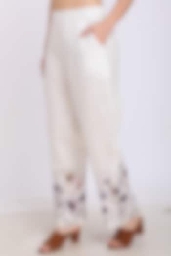 White Printed Pants by Linen Bloom