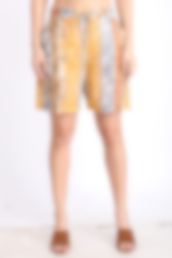 Beige Printed Ombre Shorts by Linen Bloom