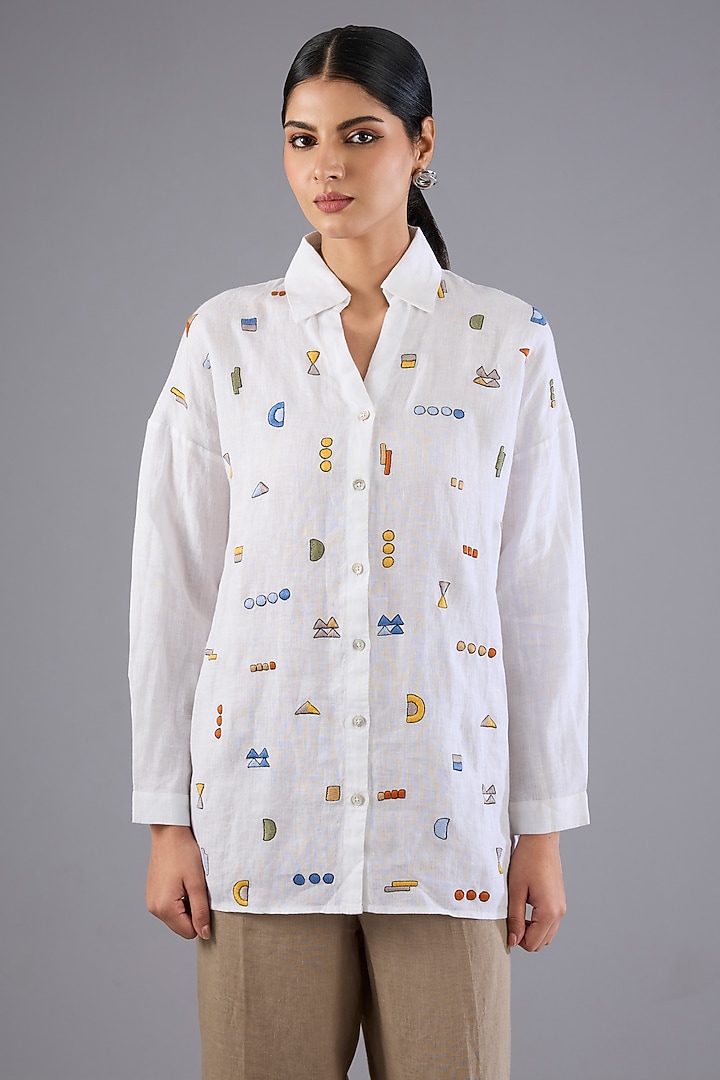 White Line Embroidered Shirt by Linen Bloom at Pernia's Pop Up Shop
