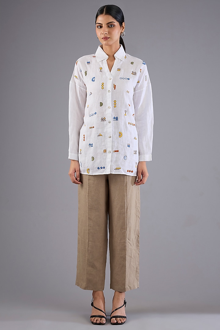 White Line Embroidered Shirt by Linen Bloom at Pernia's Pop Up Shop