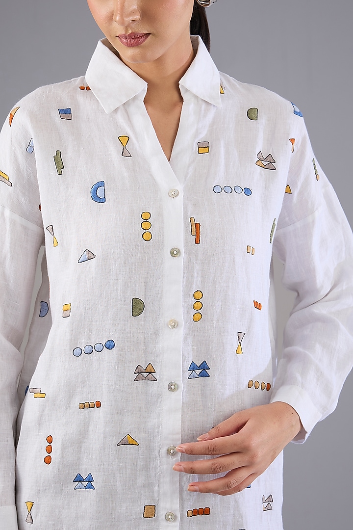 White Line Embroidered Shirt by Linen Bloom at Pernia's Pop Up Shop