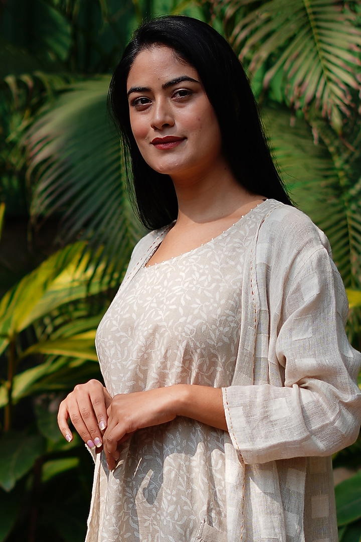 Beige Pure Linen & Dobby Cape by Linen Bloom at Pernia's Pop Up Shop