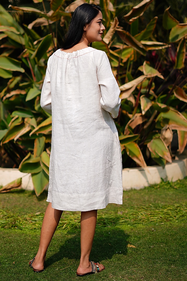 Beige Pure Linen Midi Dress by Linen Bloom at Pernia's Pop Up Shop