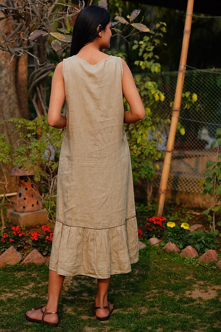 Light Sage Pure Linen Embroidered Summer Dress by Linen Bloom at Pernia's Pop Up Shop