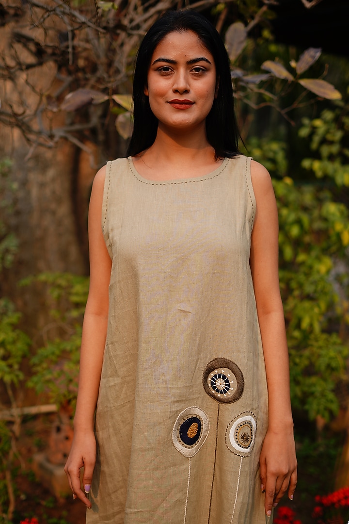 Light Sage Pure Linen Embroidered Summer Dress by Linen Bloom at Pernia's Pop Up Shop