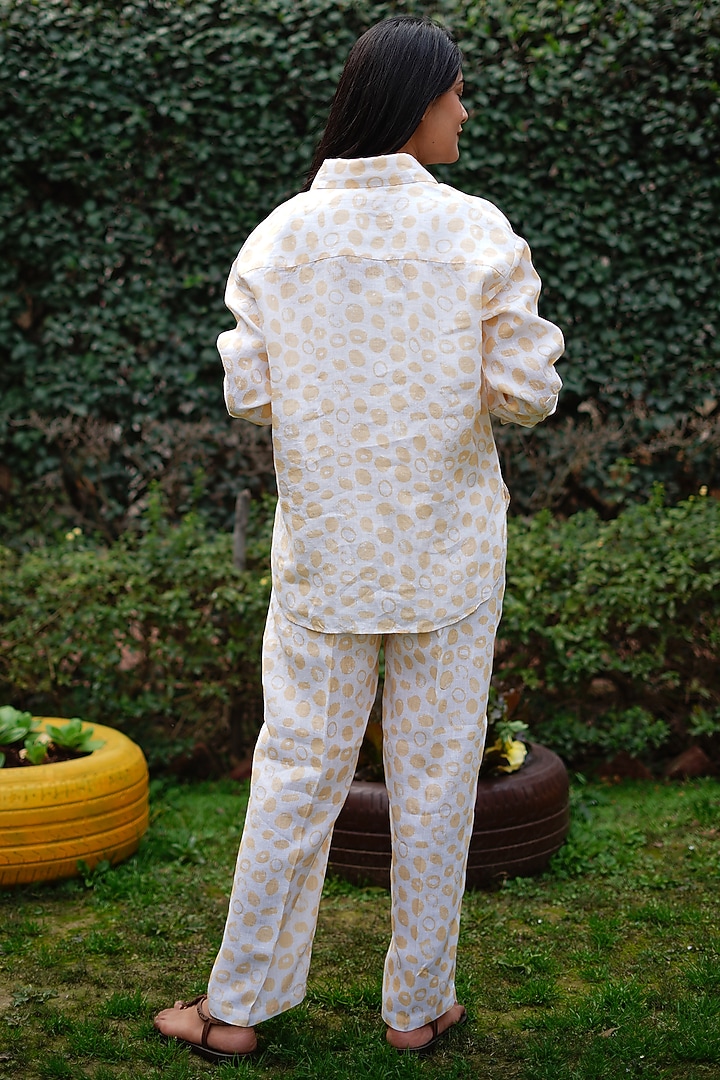 Yellow Pure Linen Dot Printed Shirt by Linen Bloom at Pernia's Pop Up Shop