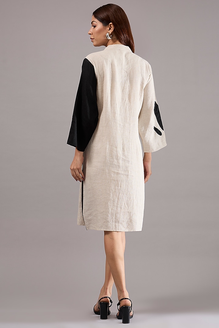 Beige Linen Applique Embroidered Midi Vacation Dress by Linen Bloom at Pernia's Pop Up Shop