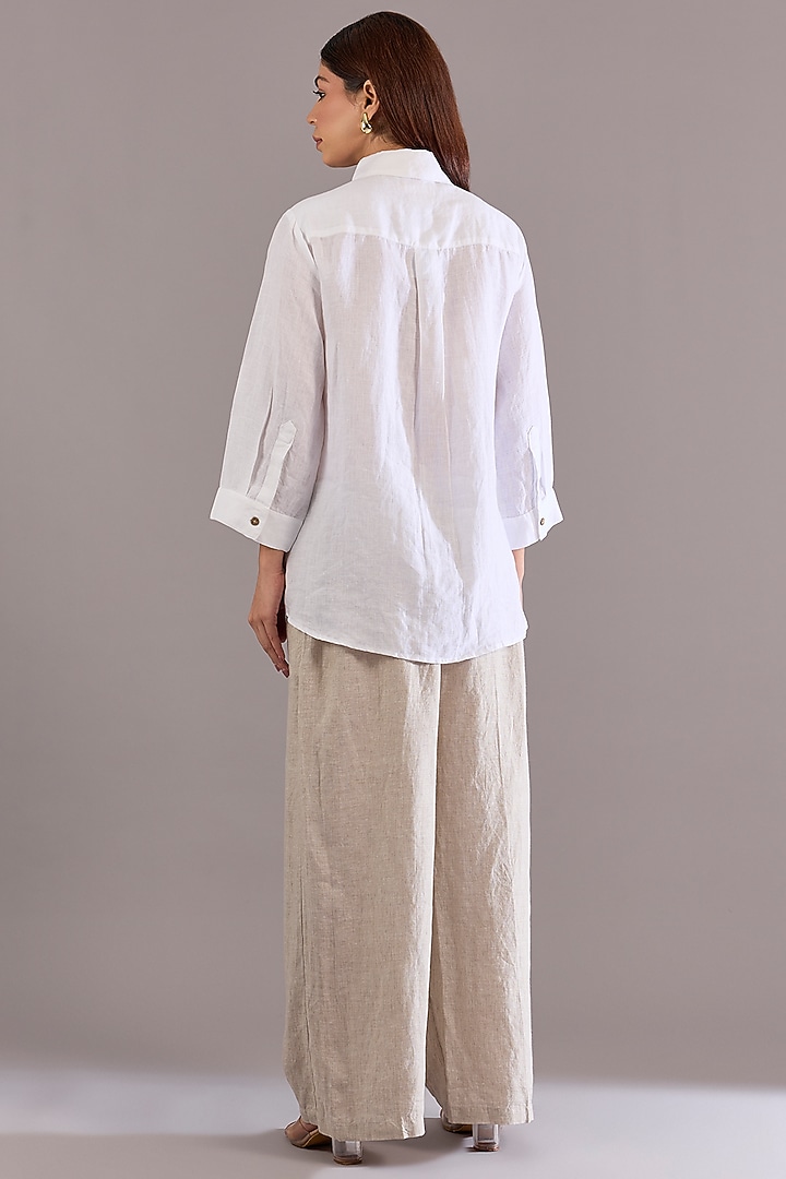 White Linen Embroidered Shirt by Linen Bloom at Pernia's Pop Up Shop