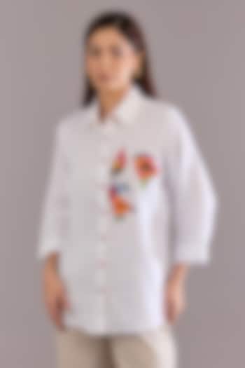 White Linen Embroidered Shirt by Linen Bloom at Pernia's Pop Up Shop