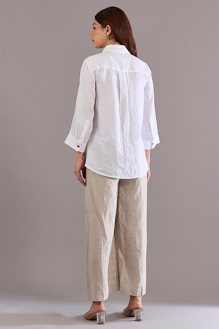 White Linen Embroidered Shirt by Linen Bloom at Pernia's Pop Up Shop