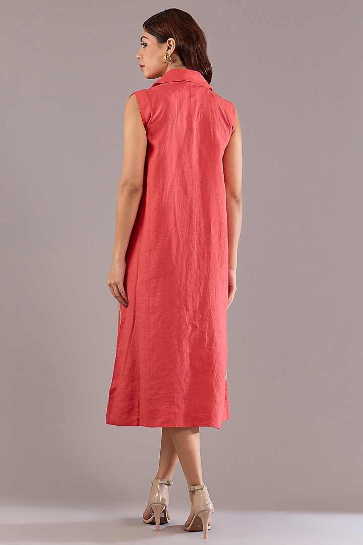 Coral Pure Linen Applique Embroidered Sleeveless Midi Vacation Dress by Linen Bloom at Pernia's Pop Up Shop