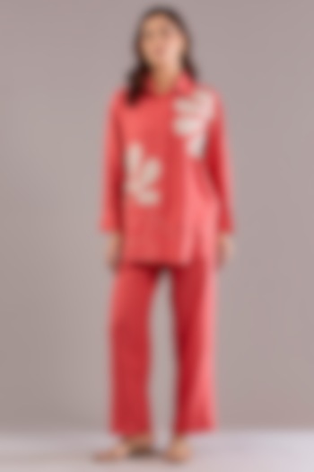 Coral Pure Linen Solid Pants by Linen Bloom at Pernia's Pop Up Shop