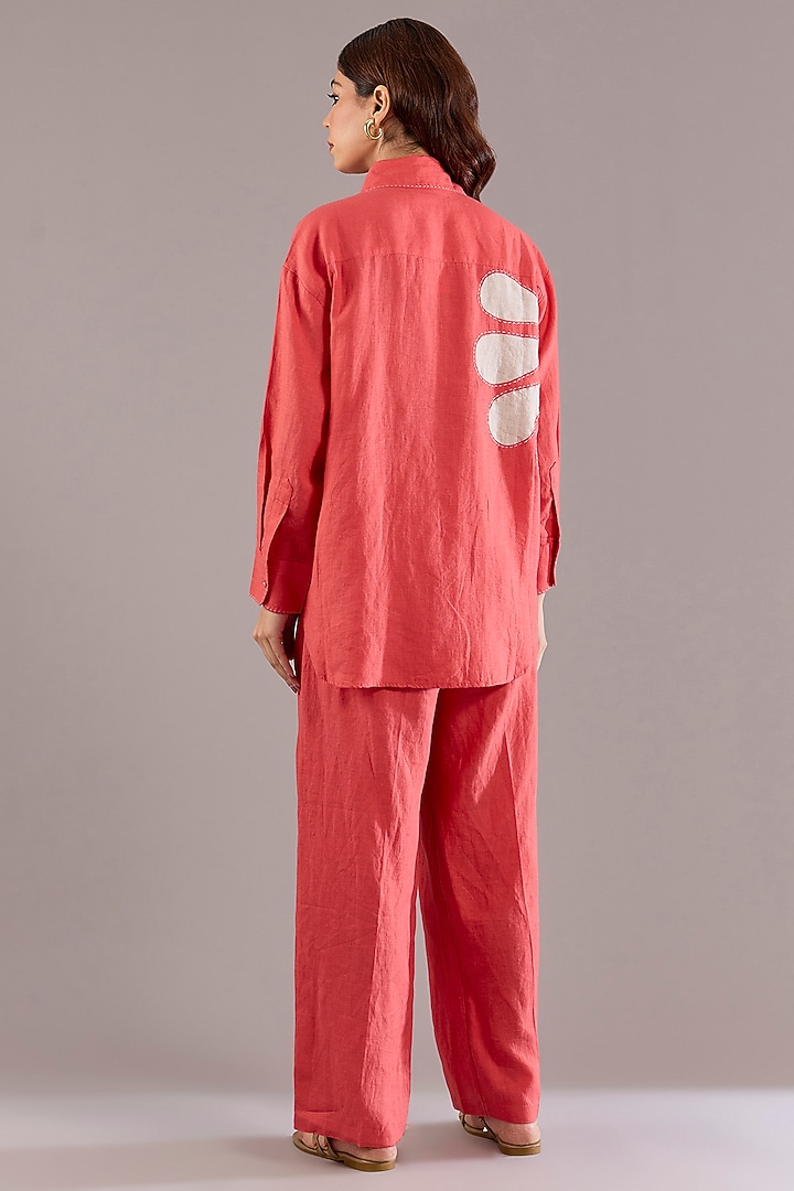 Coral Pure Linen Solid Pants by Linen Bloom at Pernia's Pop Up Shop