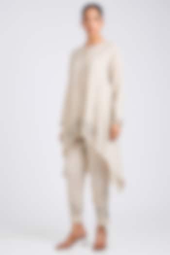 Beige Linen Embroidered Co-Ord Set by Linen Bloom at Pernia's Pop Up Shop
