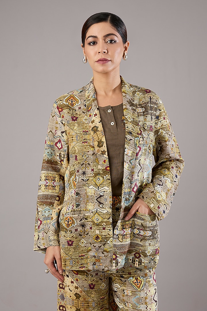 Multi-Colored Linen Diamond Printed Blazer by Linen Bloom at Pernia's Pop Up Shop