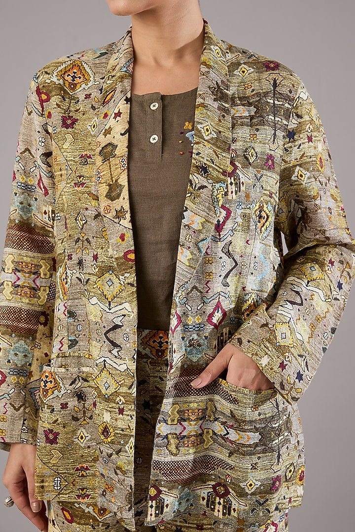 Multi-Colored Linen Diamond Printed Blazer by Linen Bloom at Pernia's Pop Up Shop