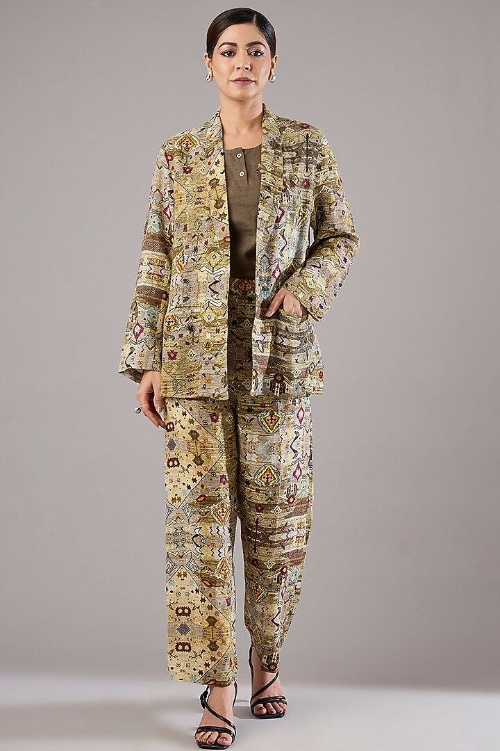 Multi-Colored Linen Diamond Printed Blazer by Linen Bloom at Pernia's Pop Up Shop