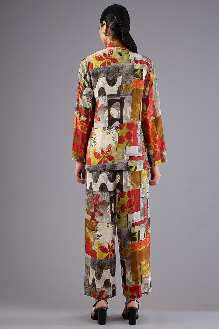 Red Linen Patch Printed Blazer by Linen Bloom at Pernia's Pop Up Shop