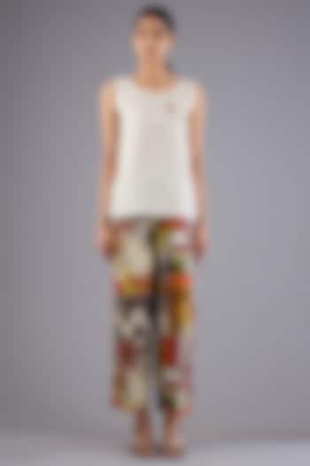 Red Linen Patch Printed Pants by Linen Bloom at Pernia's Pop Up Shop