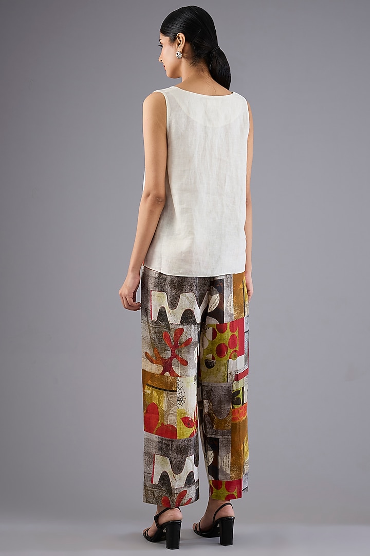 Red Linen Patch Printed Pants by Linen Bloom at Pernia's Pop Up Shop