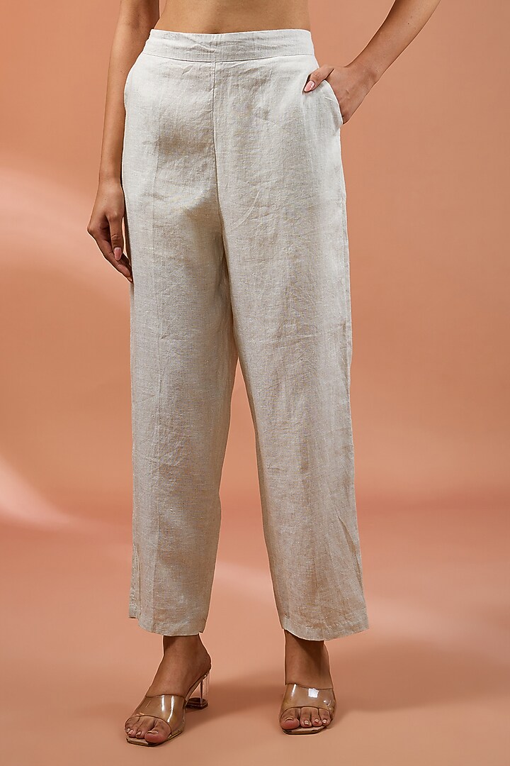 Beige Linen Pants by Linen Bloom at Pernia's Pop Up Shop