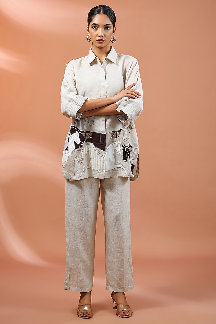 Beige Linen Pants by Linen Bloom at Pernia's Pop Up Shop