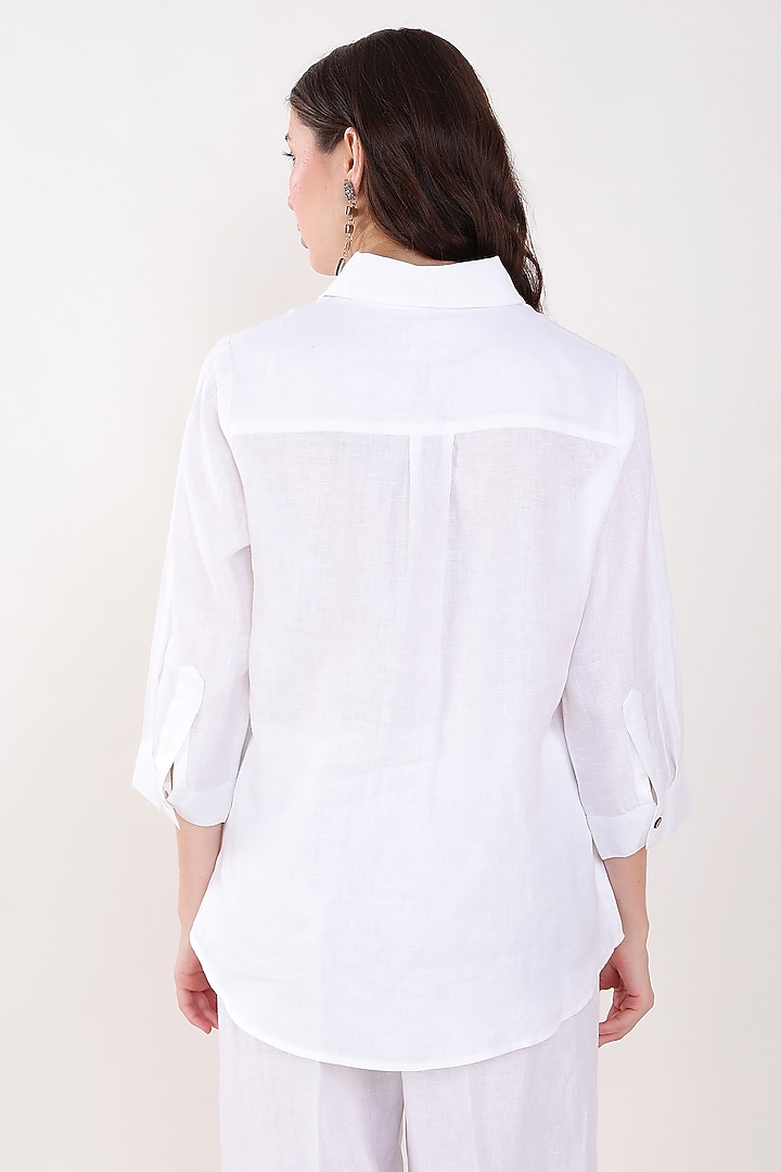 White Linen Embroidered Shirt by Linen Bloom at Pernia's Pop Up Shop