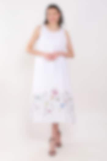 White Linen Floral Embroidered Dress by Linen Bloom at Pernia's Pop Up Shop