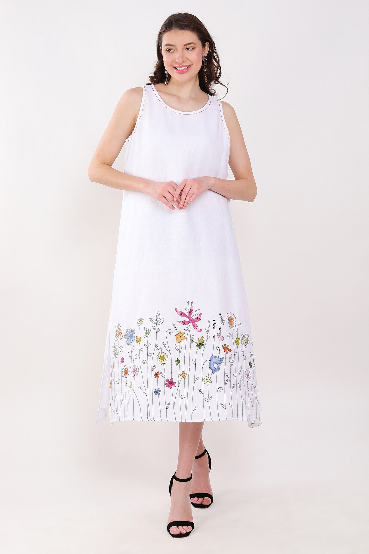 White Linen Floral Embroidered Dress by Linen Bloom at Pernia's Pop Up Shop  2026