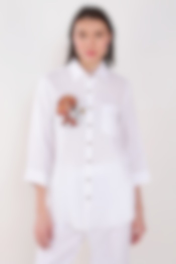 White Linen Embroidered Shirt by Linen Bloom at Pernia's Pop Up Shop