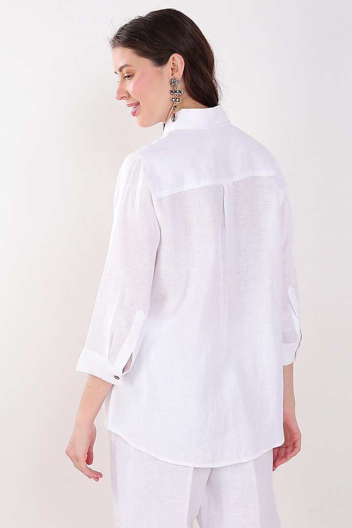 White Linen Embroidered Shirt by Linen Bloom at Pernia's Pop Up Shop