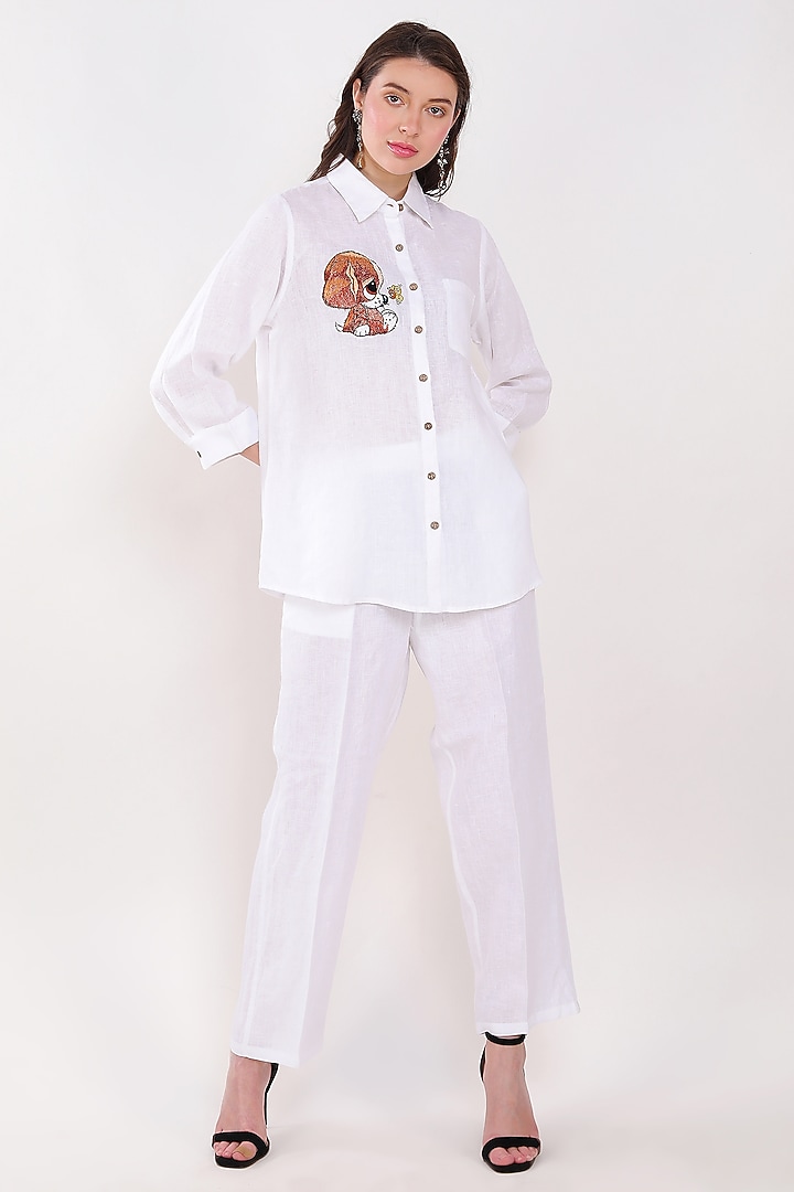 White Linen Embroidered Shirt by Linen Bloom at Pernia's Pop Up Shop