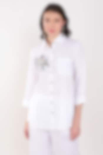 White Linen Embroidered Shirt by Linen Bloom at Pernia's Pop Up Shop