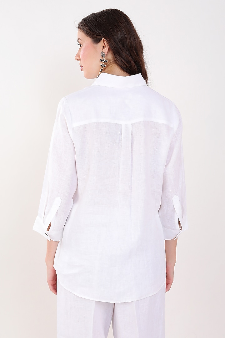 White Linen Embroidered Shirt by Linen Bloom at Pernia's Pop Up Shop