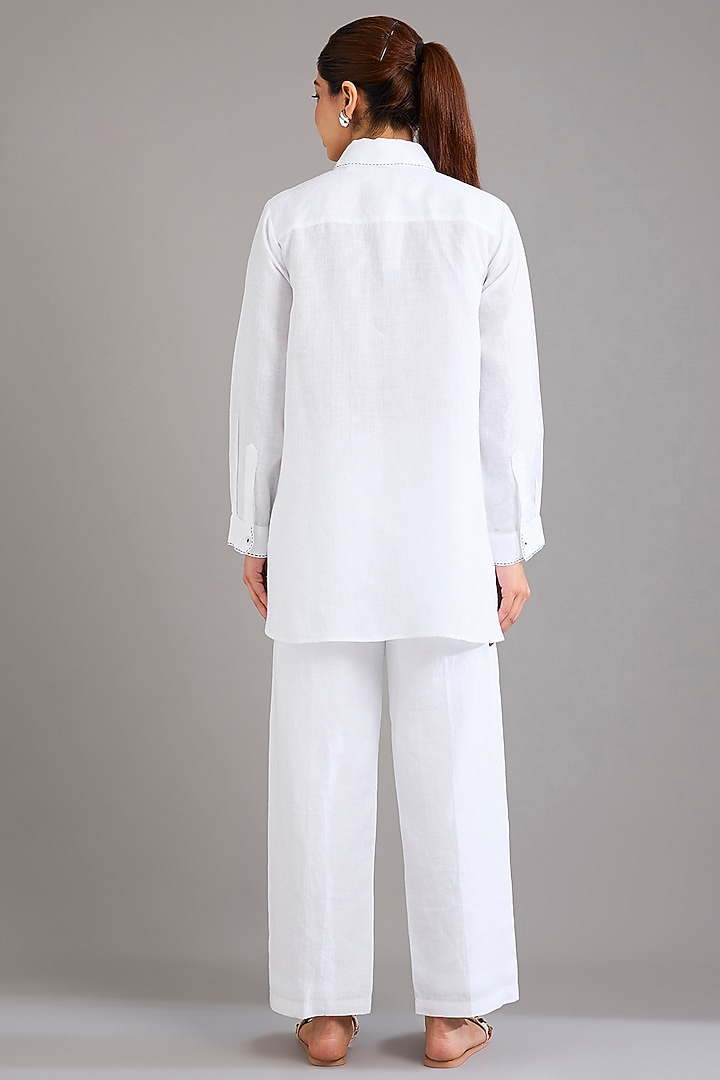 White Linen Abstract Embroidered Shirt by Linen Bloom at Pernia's Pop Up Shop