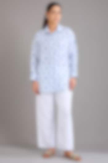White Linen Polka Dot Printed Shirt by Linen Bloom at Pernia's Pop Up Shop