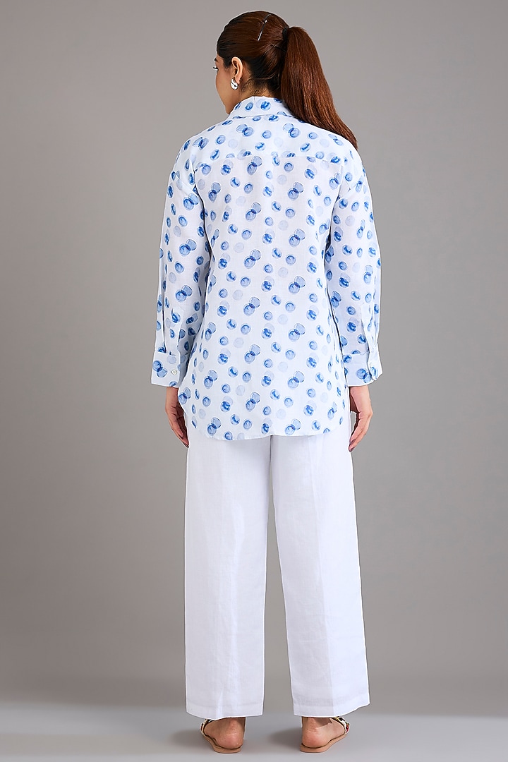 White Linen Polka Dot Printed Shirt by Linen Bloom at Pernia's Pop Up Shop