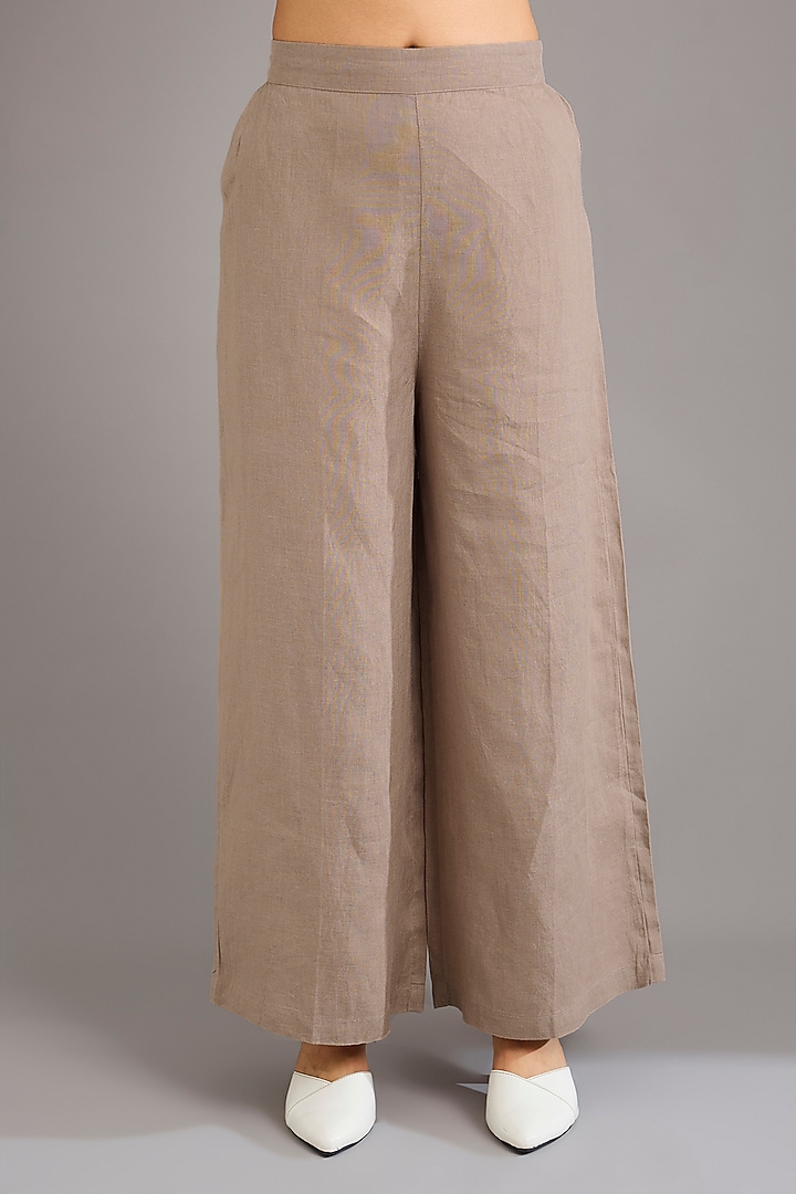 Khaki Linen Embroidered Blazer Set by Linen Bloom at Pernia's Pop Up Shop