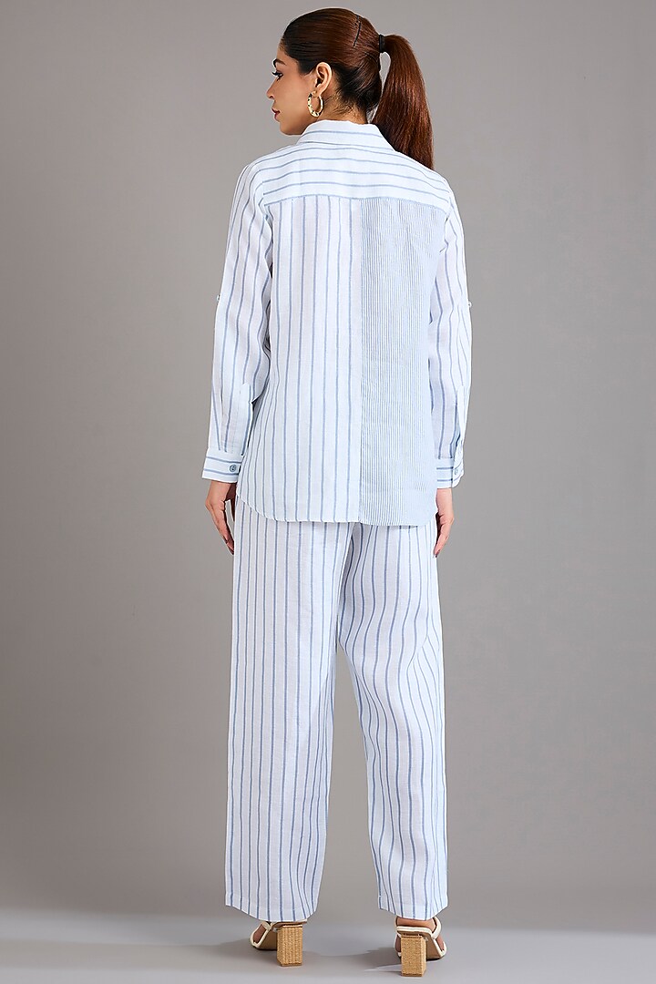 Cool Blue Linen Stripe Printed Shirt by Linen Bloom at Pernia's Pop Up Shop