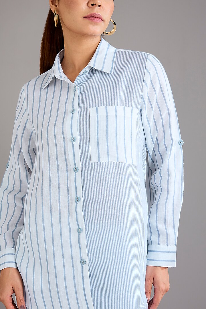 Cool Blue Linen Stripe Printed Shirt by Linen Bloom at Pernia's Pop Up Shop