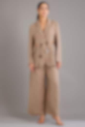Khaki Linen Doodle Embroidered Blazer by Linen Bloom at Pernia's Pop Up Shop