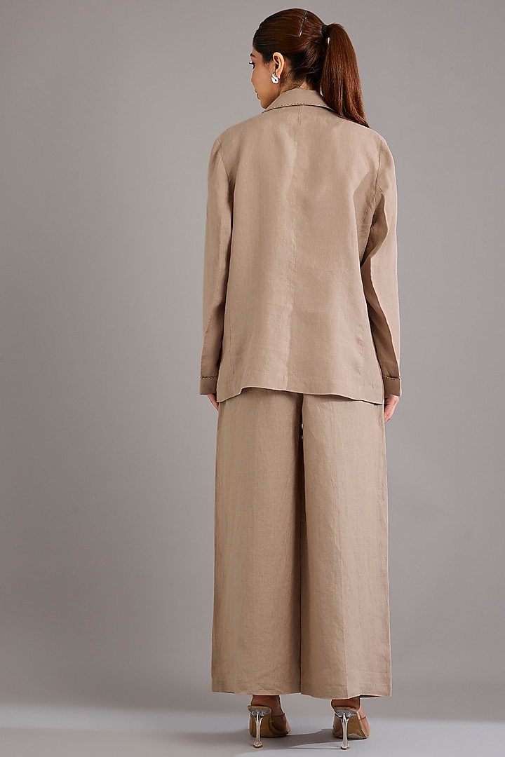 Khaki Linen Doodle Embroidered Blazer by Linen Bloom at Pernia's Pop Up Shop