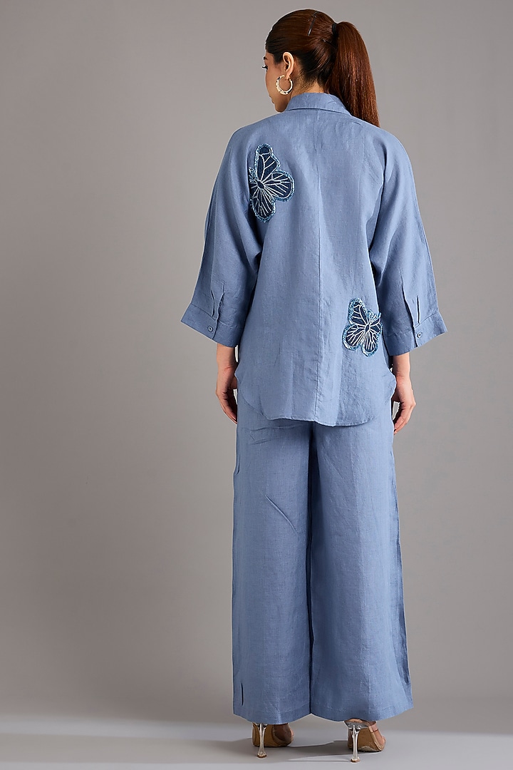 Mid Blue Linen Pants by Linen Bloom at Pernia's Pop Up Shop