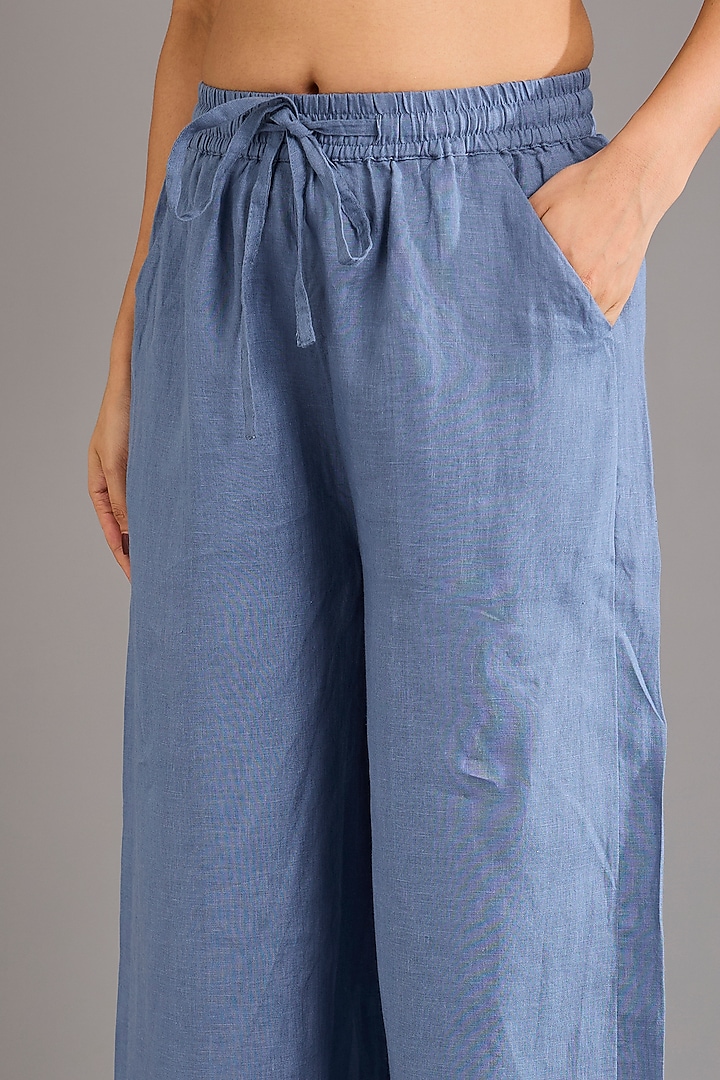 Mid Blue Linen Pants by Linen Bloom at Pernia's Pop Up Shop
