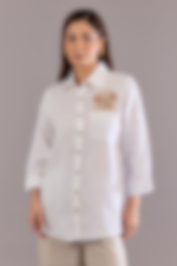 White Linen Embroidered Shirt by Linen Bloom at Pernia's Pop Up Shop