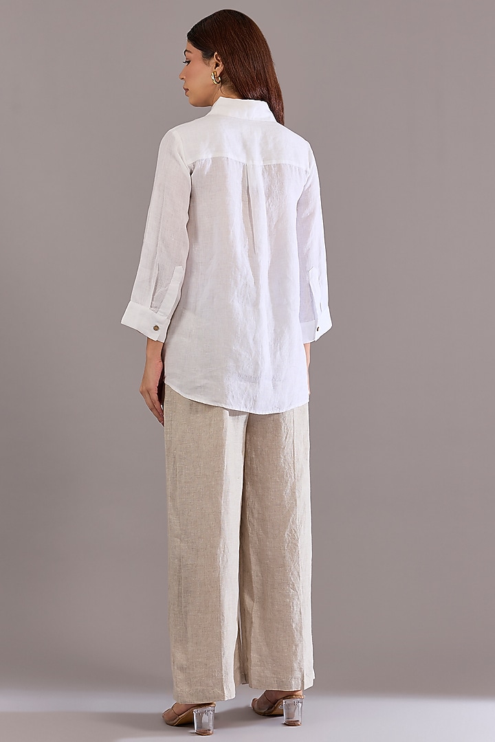 White Linen Embroidered Shirt by Linen Bloom at Pernia's Pop Up Shop